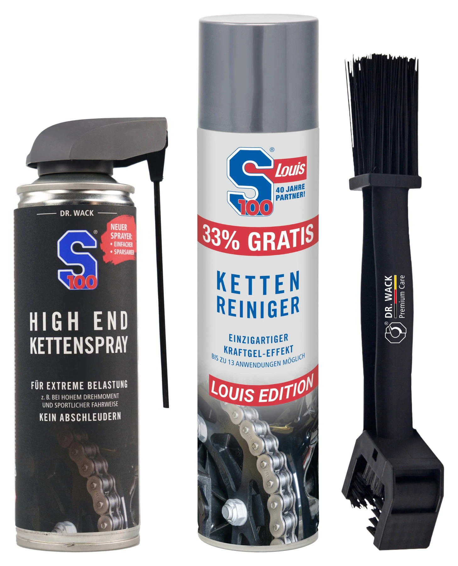 S100 Kettenpflege-Set – Kettenreiniger, Kettenbürste & Kettenspray
